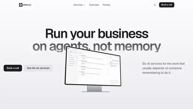 The product site for a six service agentic platform.